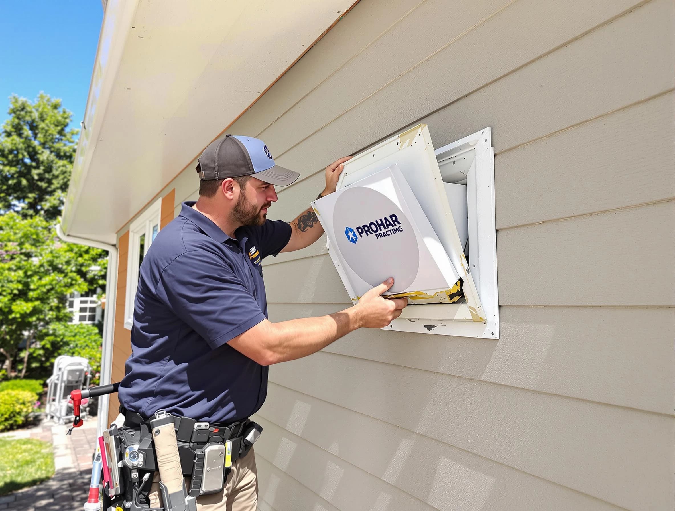 Jasper Dryer Vent Cleaning technician installing a new protective dryer vent cover on a home in Jasper