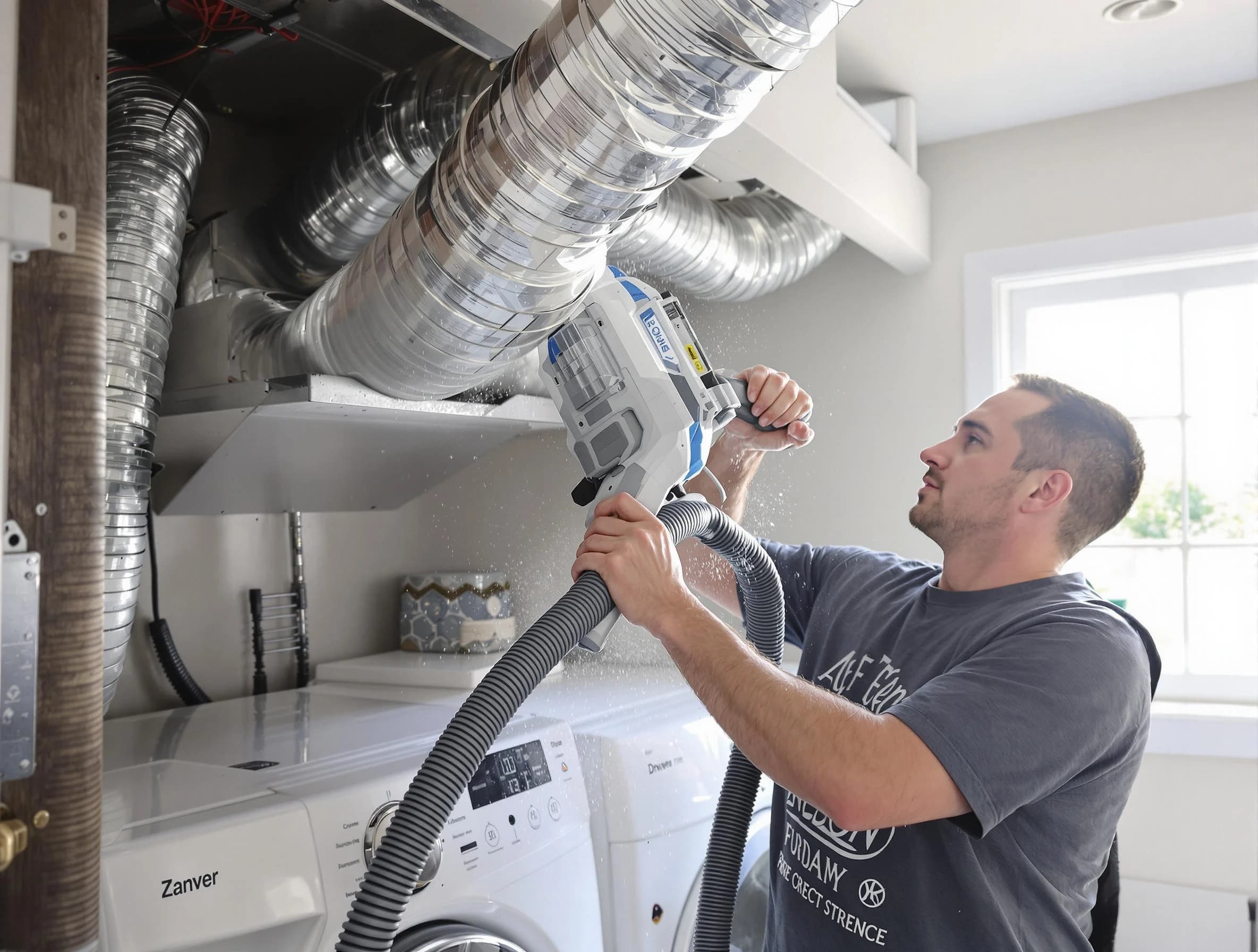 Jasper Dryer Vent Cleaning specialist cleaning deep within a dryer vent duct system in Jasper