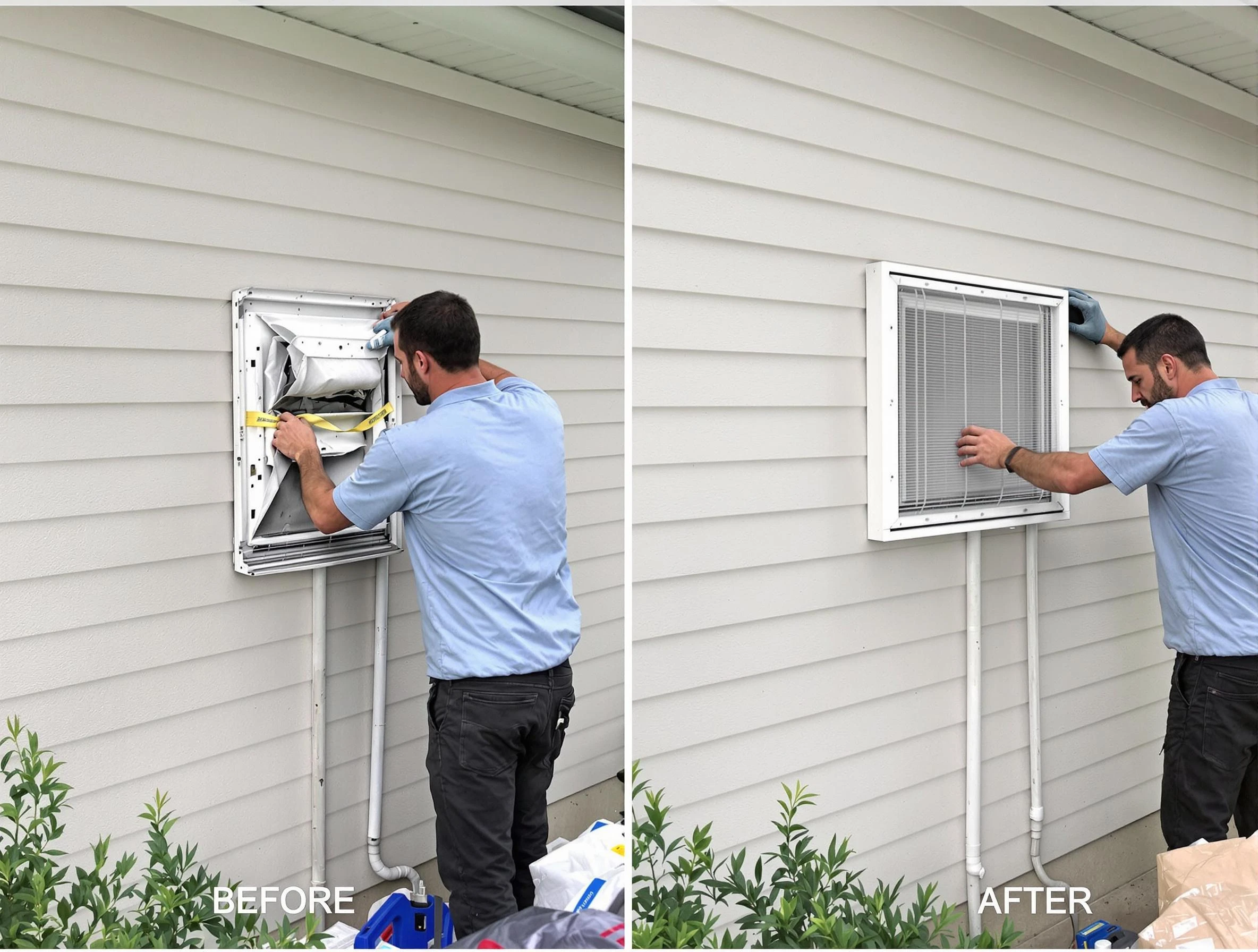 Jasper Dryer Vent Cleaning technician installing high-quality dryer vent cover at a residential property in Jasper